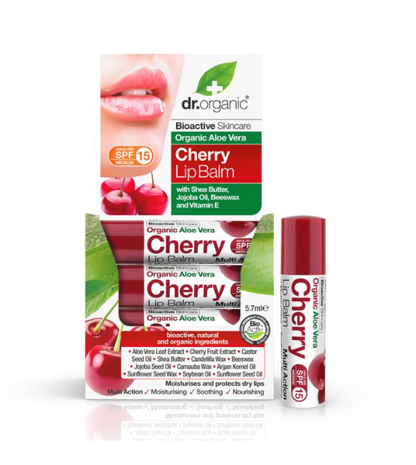 dr organic aloe vera cherry lip balm 5.7ml